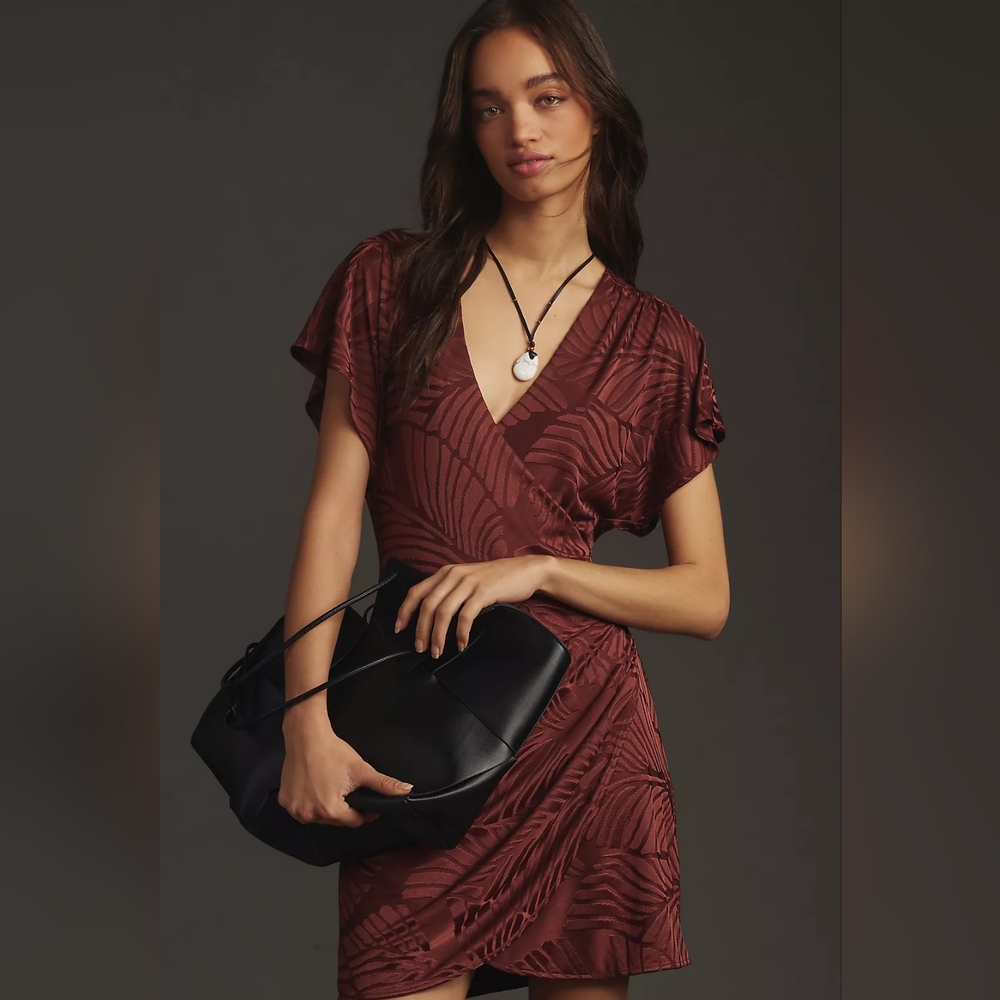 Anthropologie V-Neck Faux-Wrap Knit Mini Dress